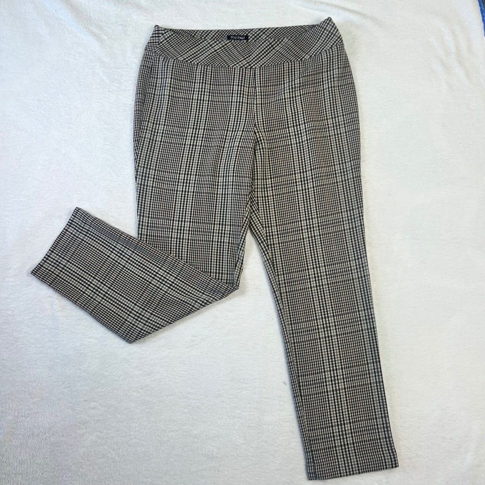 Roz & Ali Womens Plaid Dress Pants Size 14 Black White Check Straight Leg Pant
